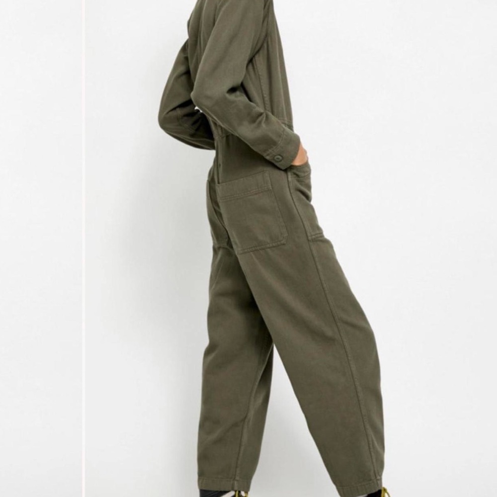 Free People Military Olive Button-Up Utility Jumpsuit - Picture 2 of 7